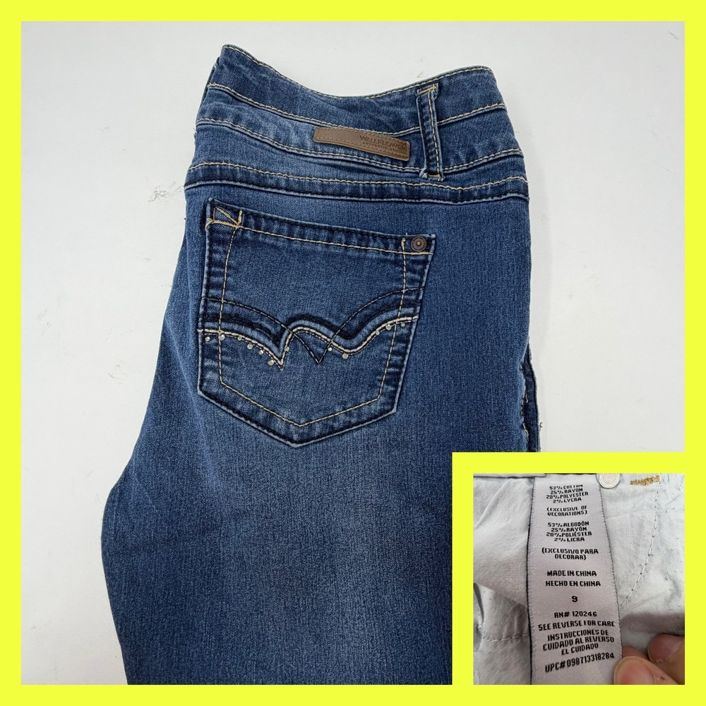 WallFlower Skinny Jeans Womens 9 Blue Dark‎ Wash Embellished Mid Rise Stretch